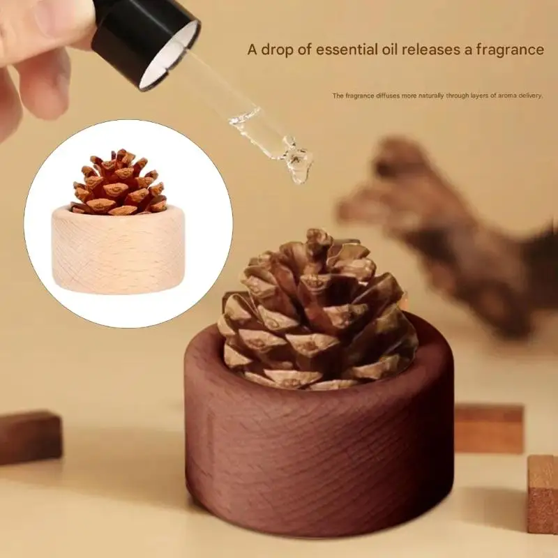 Wooden Pinecone Scented Diffuser Long Lasted Essential Oil Aromatherapies Dispenser Air Freshener For Office Living Room