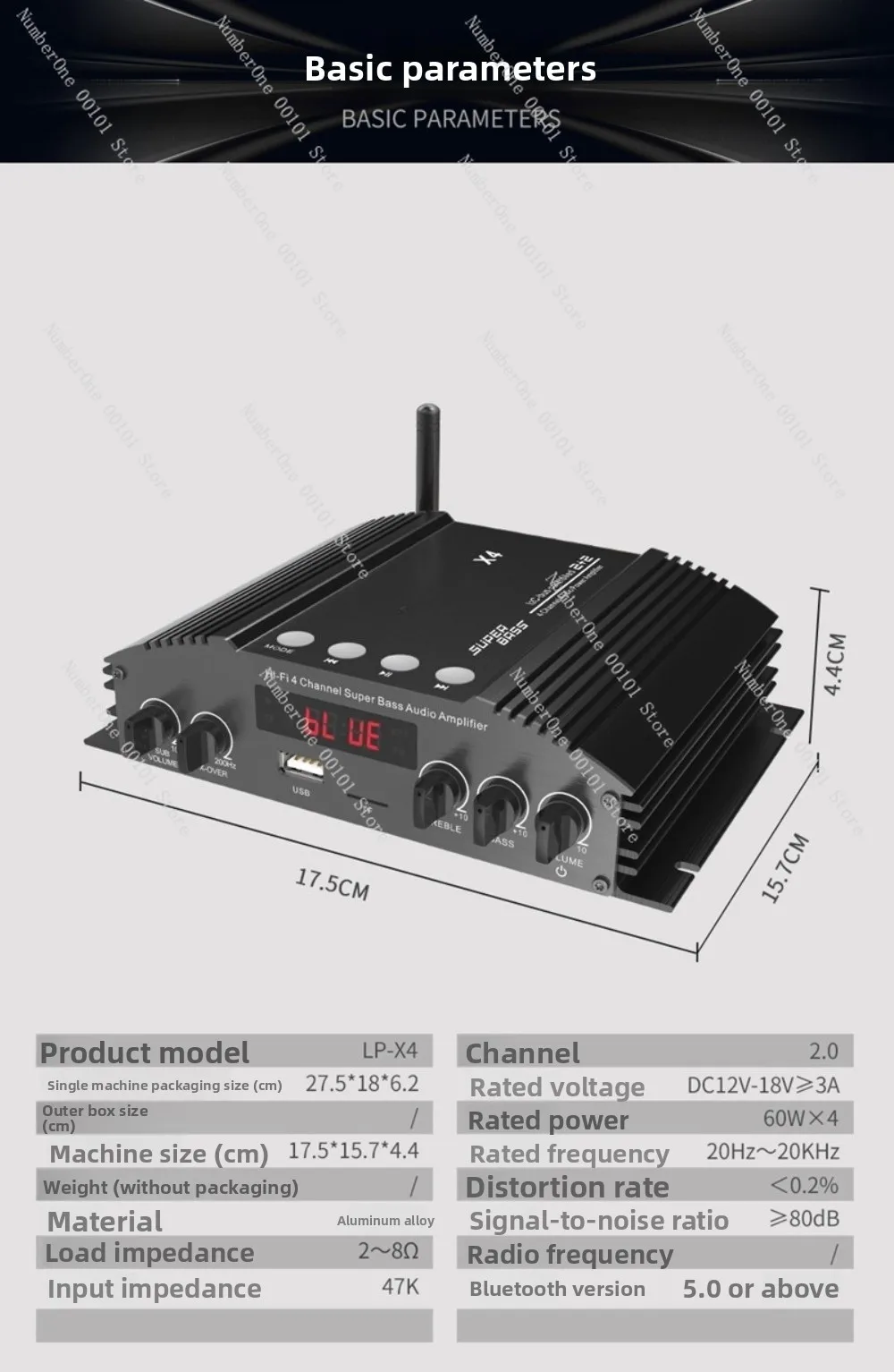 5.0 bluetooth power amplifier, coaxial input, 2.1 power amplifier dual subwoofer output, four channels