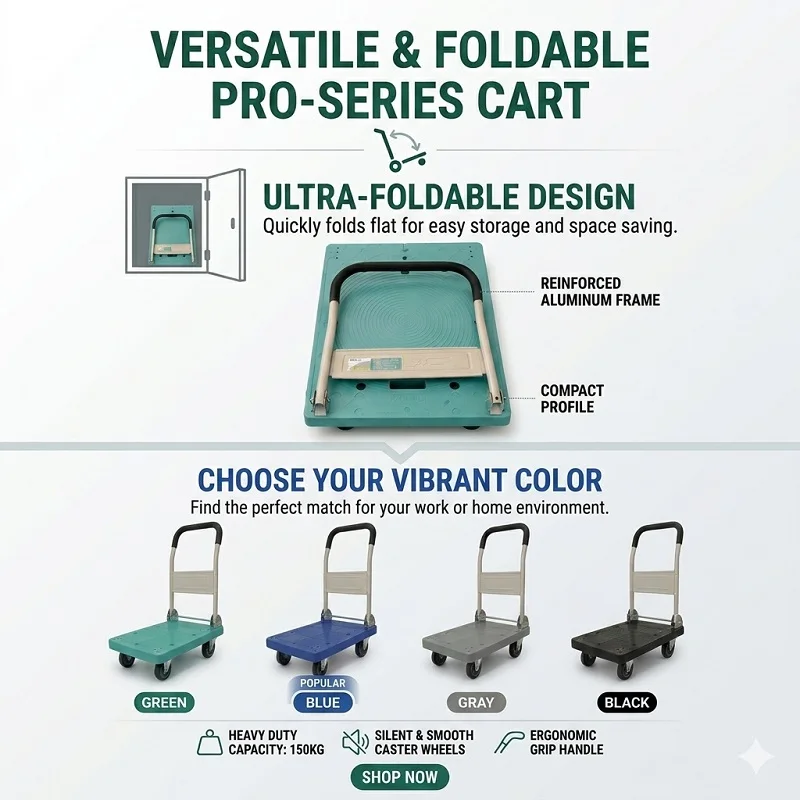 OEM Customizable 300kg Heavy Duty 600x900mm Polypropylene Platform Trolley Four-Wheel Brake Folding Design Industrial Tools