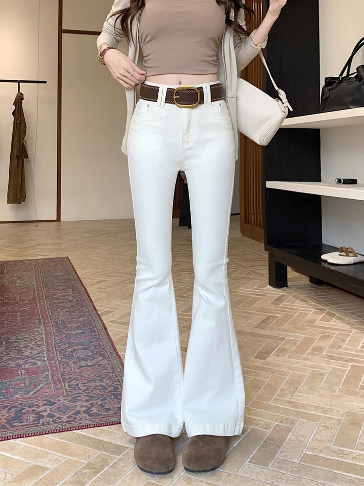 

Spring New High Waist Draped Slimming Floor-Length White Faionable Women's Korean Sle Jeans Long Pants Casual Wear