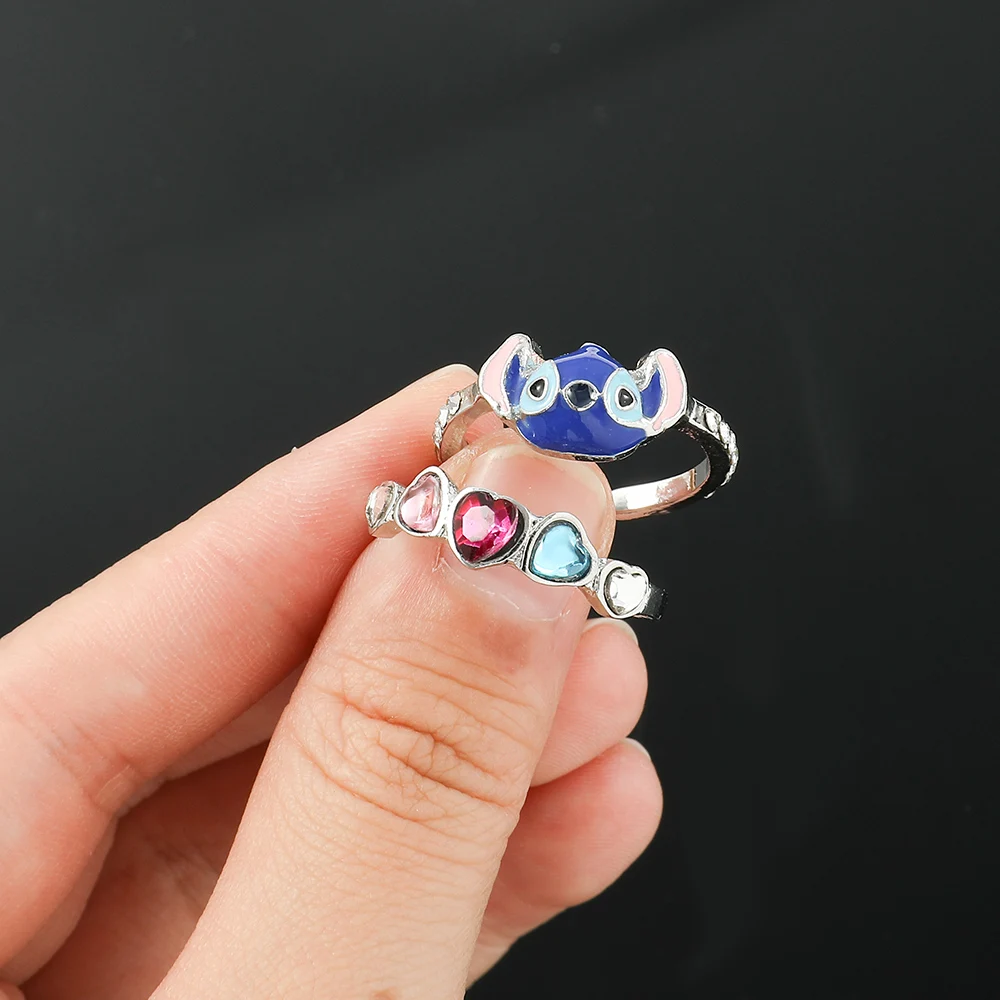 New In Disney Stitch Ring Luxury Charm Jewelry Opening Adjustable Detachable Crystal Stitch Rings Halloween Accessories Gifts