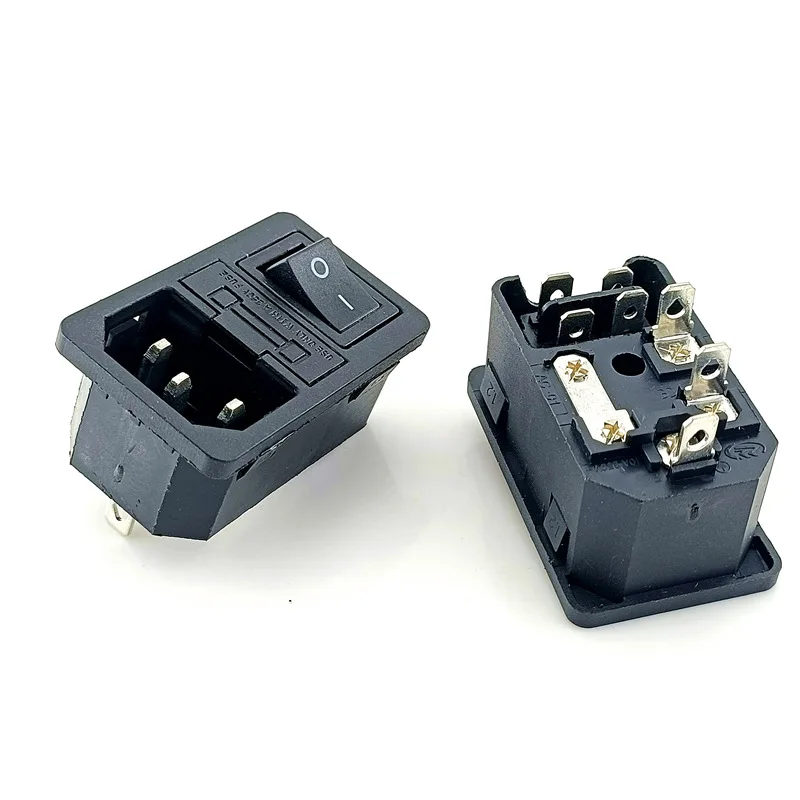 10pcs Red Rocker Switch Fused IEC320 C14 Inlet Power Socket with10A Fuse 3 pin Switch Connector Plug Connector Red Green Blue