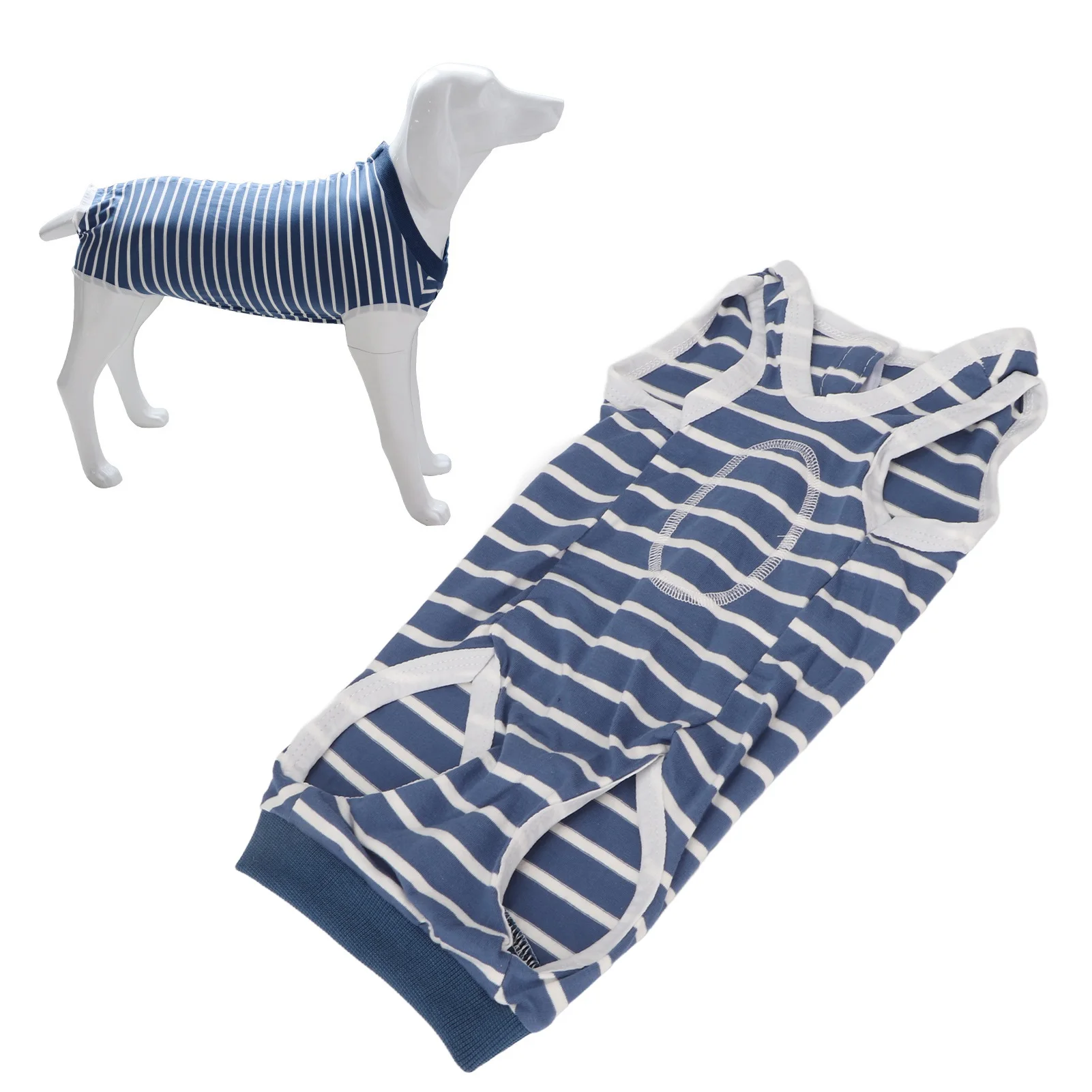 Dog Cat Recovery Suit Stretchy Breathable Adjustable Collar Stripe Pet Post Surgery Shirt For Abdominal Wound