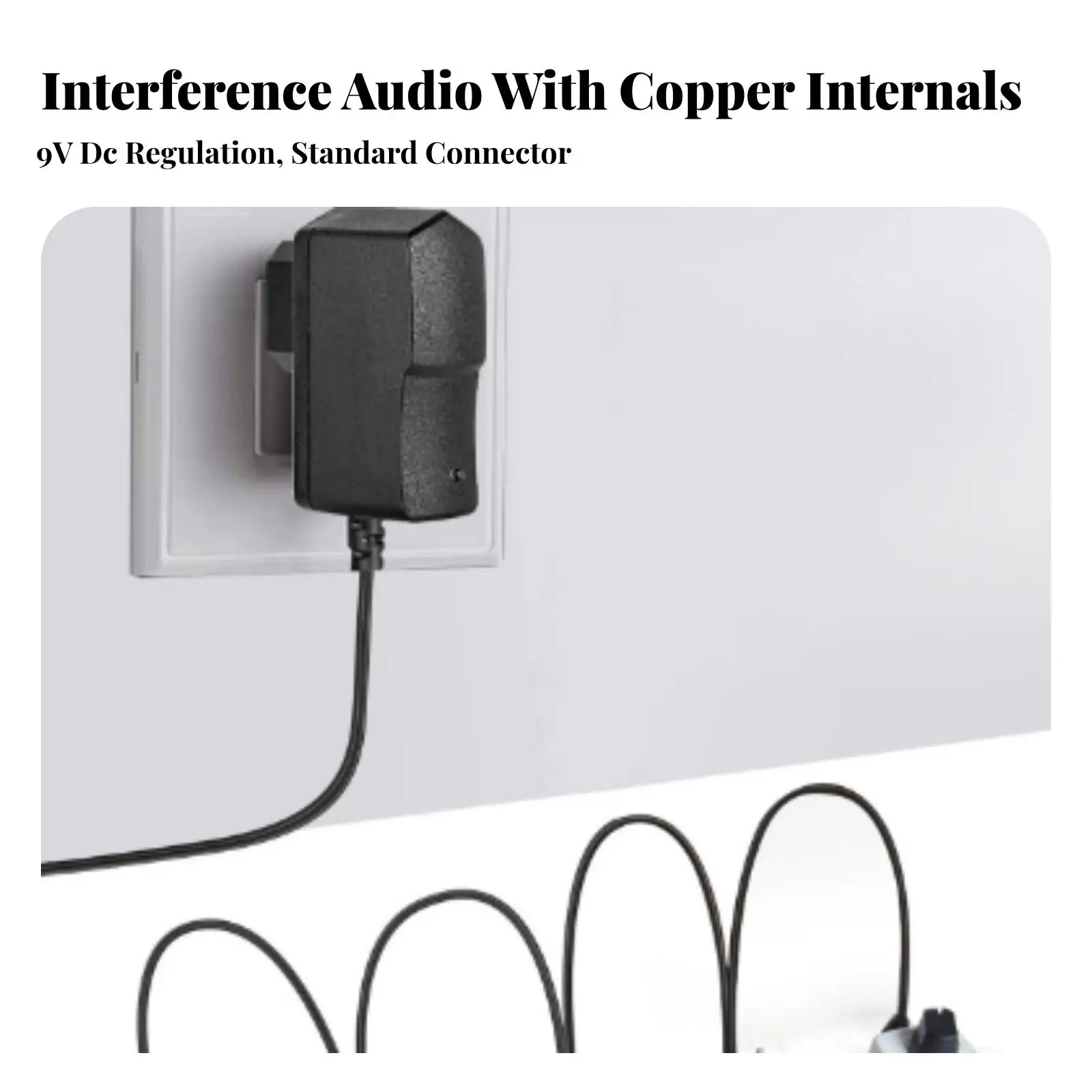9V Power Adapter with Chain Chain | Tip-Negative Polarity Design, Molded Right-Angle, Guitar effects power Adapter, for