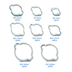 10 Uds. Abrazaderas de manguera de doble oreja de 5-20mm, abrazaderas de tubo de manguera de agua y combustible con accionamiento helicoidal, Clips de manguera, abrazaderas de combustible, anillos