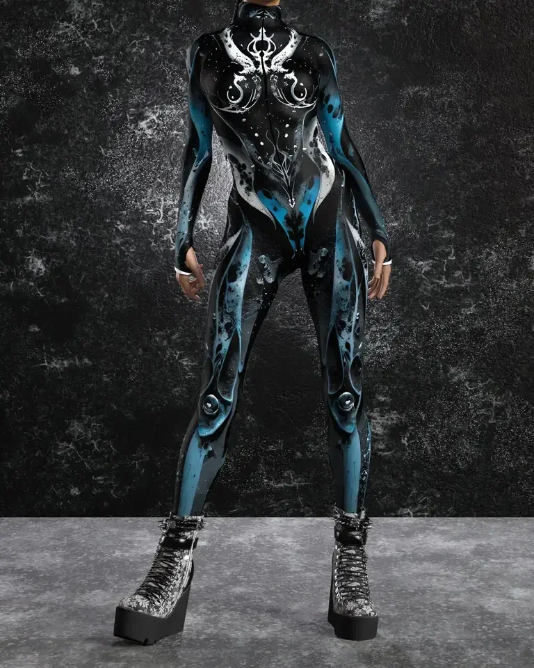 بدلة نسائية غامضة من الشيطان الداكن بدلة الهالوين كرنفال التأثيرية Y2k Goth Cyberpunk بدلة درع ميكانيكية زي البخار