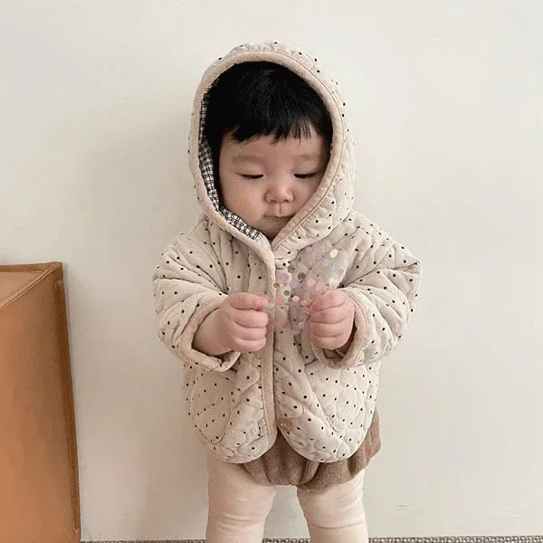 Children Clothes Hooded Cotton-padded Coat Winter Spring Wave Dot Baby Boy's Coat Cotton-padded Hooded Girl's Jacket
