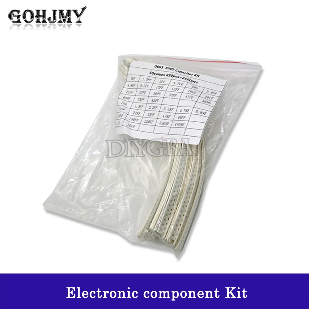 0603 SMD Ceramic Capacitor Assorted Kit 1pF~10uF 50values*50pcs=2500pcs Chip Ceramic Capacitor Samples