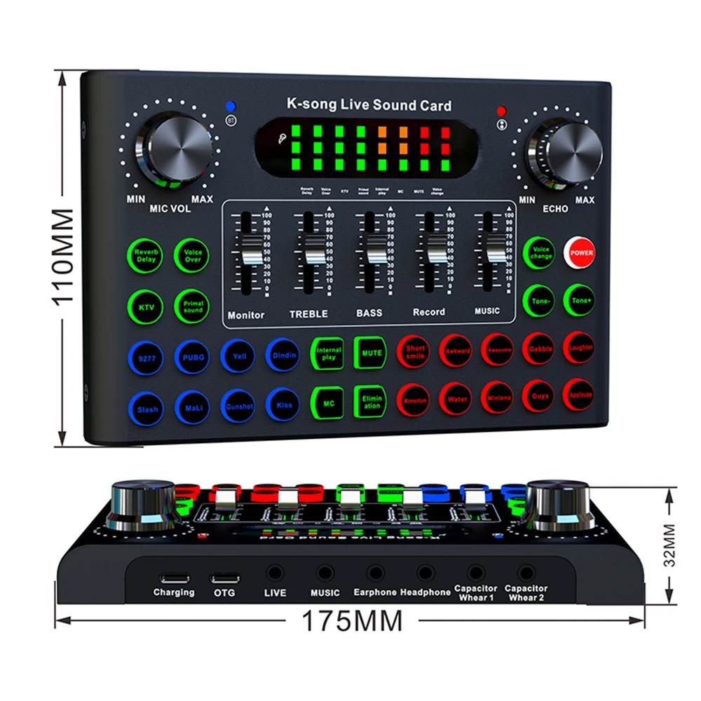 F007C Sound Card English Version Professional Convenient Compact Desktop Singing Desktop Sound Card Mixer For Recording Karaoke