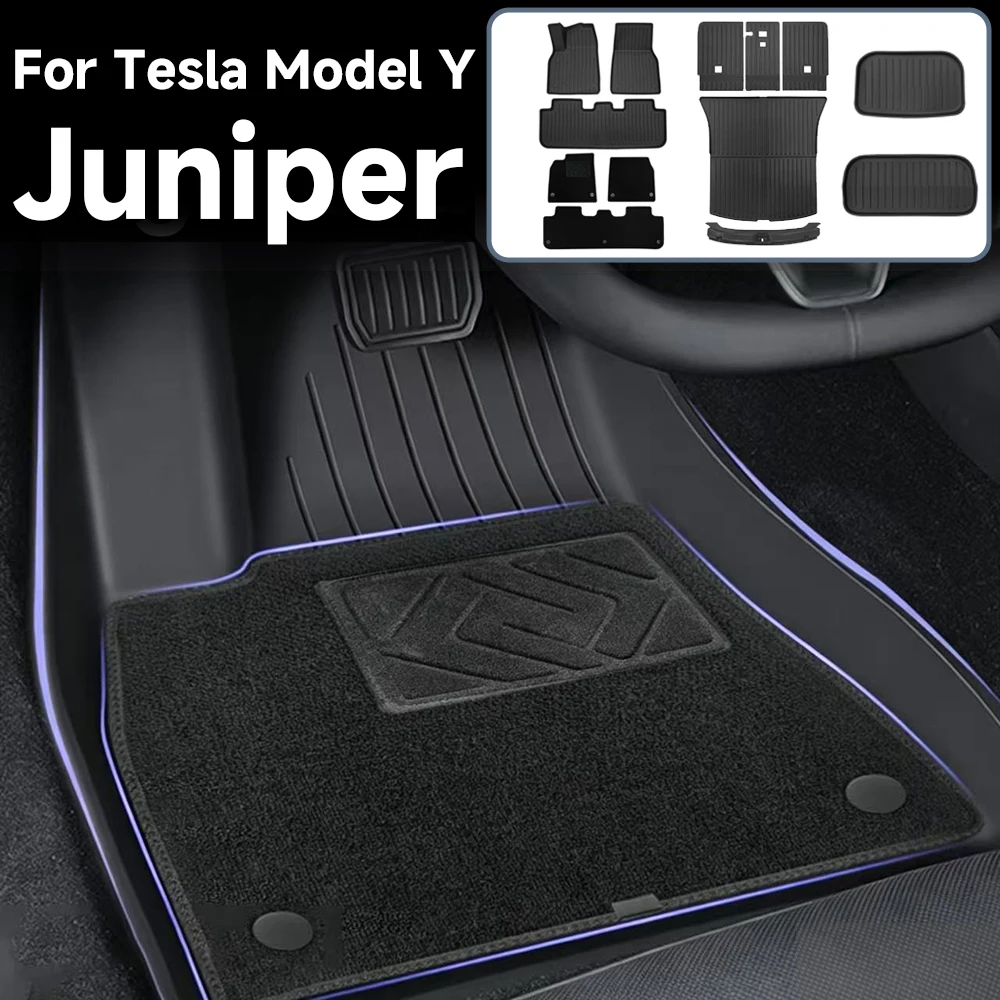 Für Tesla Model Y Juniper 2025 2026 Zubehör Fußmatten Kofferraumauskleidungen (Nicht für Standardausführung) TPE Komplettset Bodenmatten Kofferraummatten für Model Y Juniper Nicht Kompatibel mit