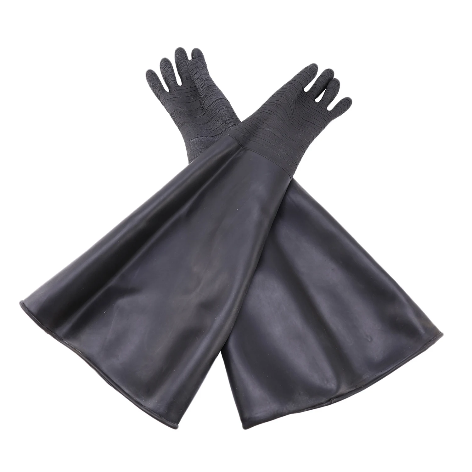 Sarung Tangan Sandblaster Hitam Karet Terbaik Sarung Tangan Peledakan Pasir Abrasif Bergaris untuk Kabinet Peledakan 65x30cm