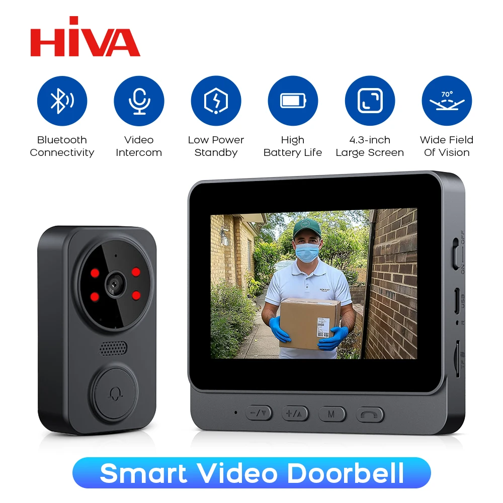 

Беспроводной видеодомофон 1080P с экраном IPS HD, двусторонний умный домофон, инфракрасный дверной звонок ночного видения, уличная HD-камера