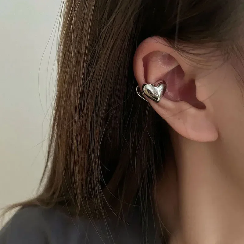 Vintage Herz-Clip-Ohrringe für Frauen in Silberfarbe, ohne Piercing, Fake-Ohrring im Set, 2022 Mode-Schmuck, Ohrklemme, Aretes De Muje