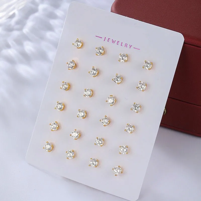 أسعار الجملة --- 3/5/7 مللي متر 4 مخالب واحدة جولة الزركون وأقراط للنساء مجوهرات الأزياء XP 24 k الذهب الخالص مطلي #2