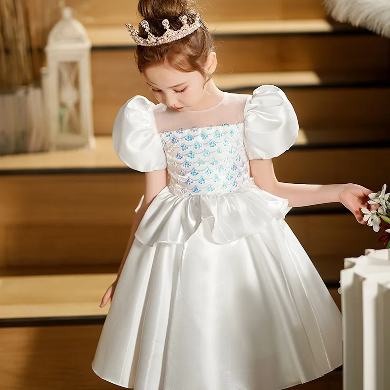 Children's Dress New Flower Girl Princess Gown White Little Girl Host Walk ShowPiano Performance Dresses y981