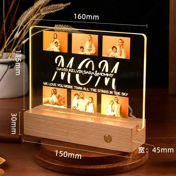 Personalized Custom Photo Text 3D Acrylic Lamp Customized Bedroom NightLight for MOM DAD LOVE Family Birthday Christmas Day Gift