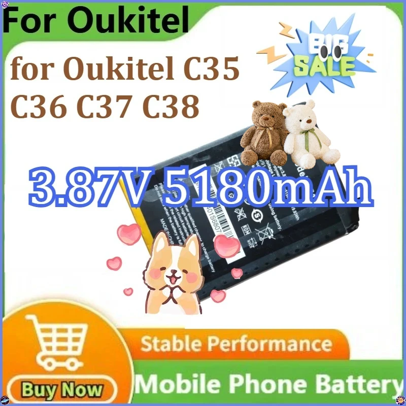 

C51 Battery for Oukitel C35 C36 C37 C38 Smartphone Accessories Mobile Phone Batteries 3.87V 5180mAh