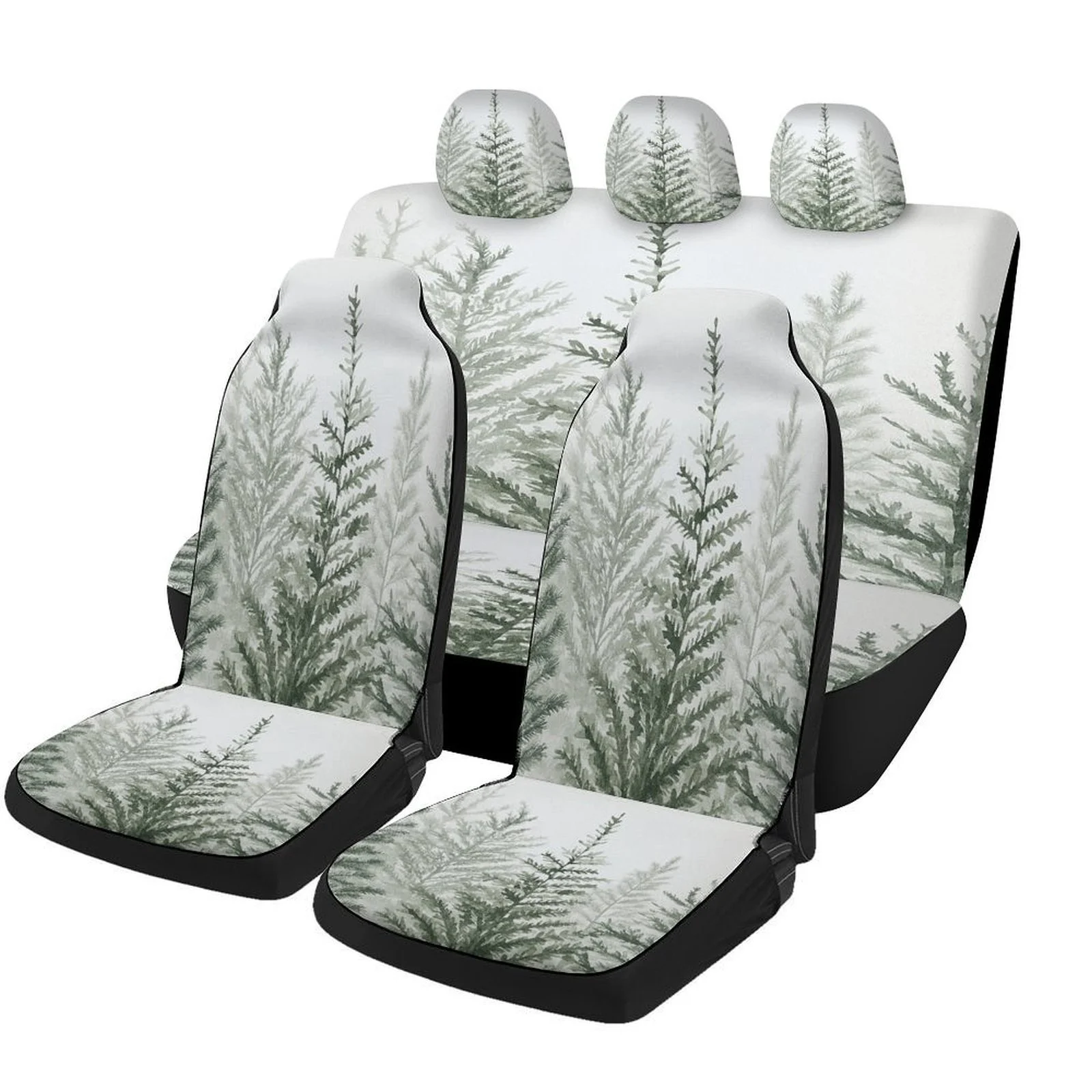 Car Seat Cover Set Featuring A Pine Forest Design, Suitable For A Variety Of Vehicles. Stylish And Unique, This Full Set Include