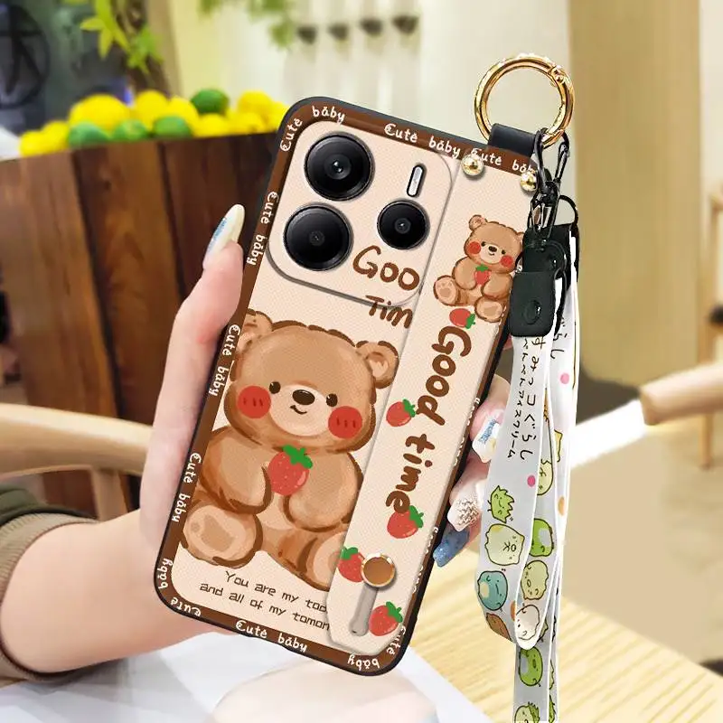 

Cartoon Waterproof Phone Case For Redmi Note14 5G China Global Shockproof Silicone Wrist Strap Anti-knock Fashion Design ring