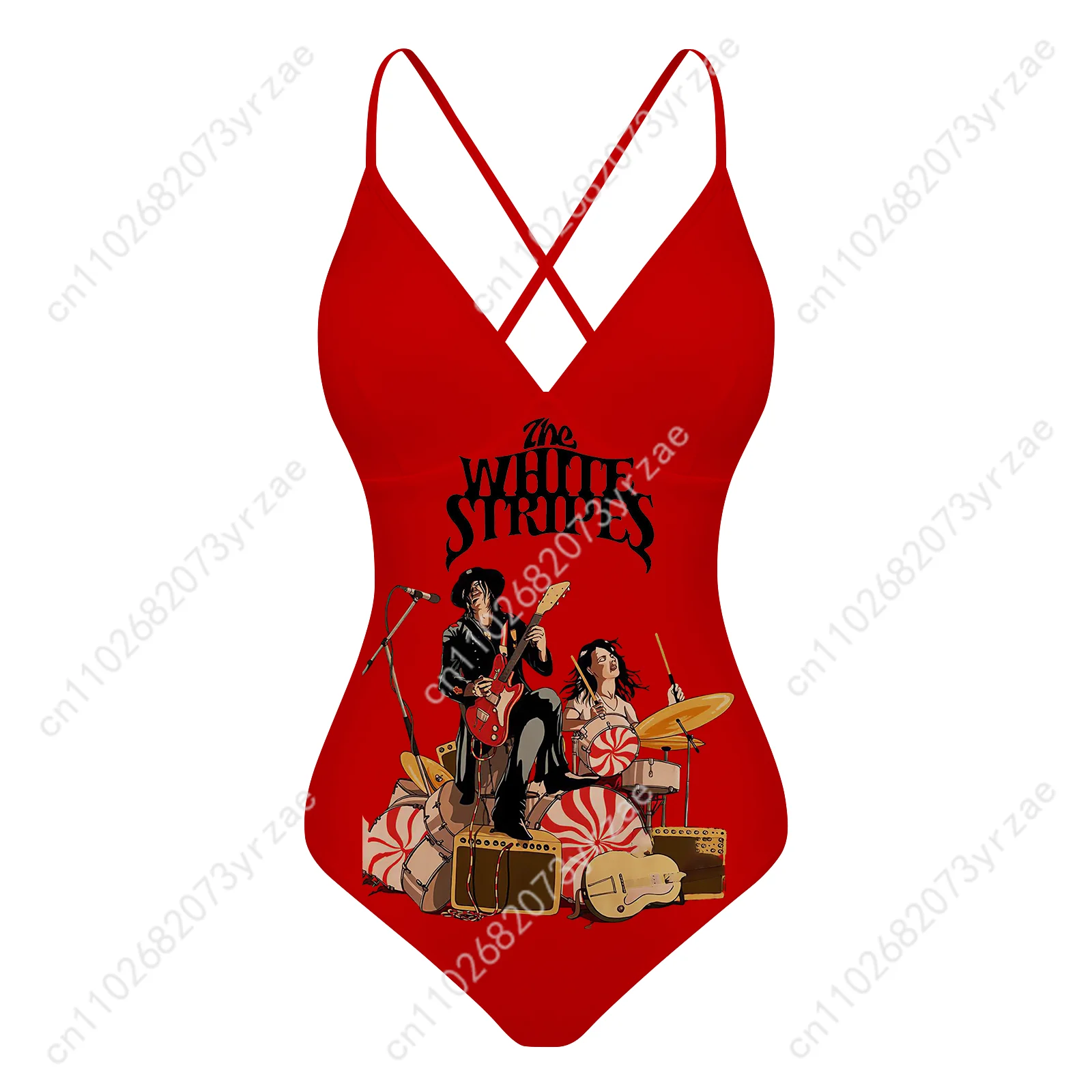 The White Stripes V-neck Halter Back Swimsuit Womens Personalized Bikini Pool Party Beach Sexy Swimwear Customize Bathing Suits