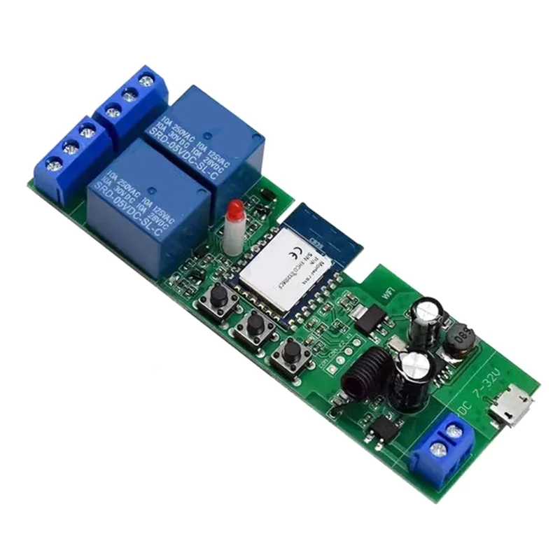 

AA08-для Alexa Google Home для инчарования самоблокирующегося блокировки, реле переключателя Wi-Fi, 2 канала, 5 В/7-32 В, Smart Tuya Smartlife