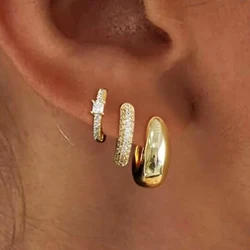 3pcs 14K Gold Plated Copper Earrings Hypoallergenic Dainty Gold Hoop Earrings Women Trendy Earring Stacks for Sensitive Ears