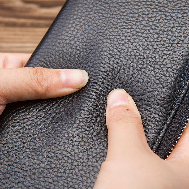 Men's genuine leather long wallet, large capacity, multi-functional mobile phone storage, business travel wallet