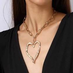 Aihua Punk Gold Color Big Hollow Heart Pendant Necklaces for Women Metal Chain Choker Necklaces Fashion Jewelry