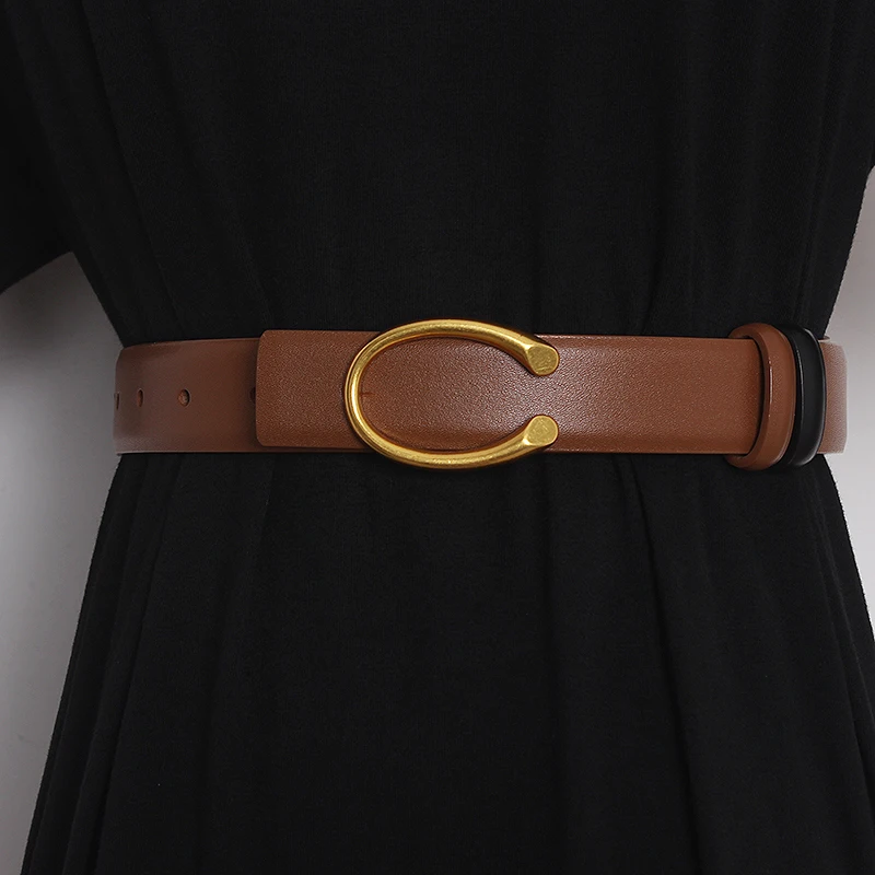 Women's Runway Fashion Double Side Genuine Leather Cummerbunds Female Dress Corsets Waistband Belts Decoration Belt TB2027