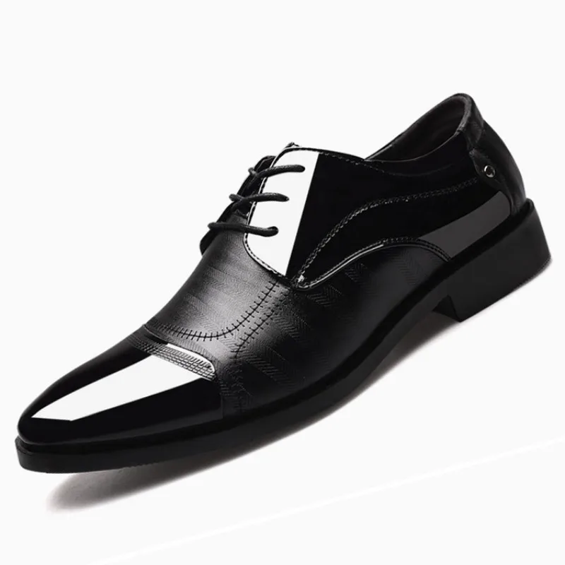 Zapatos de vestir formales para hombre, calzado de cuero PU negro, con cordones y punta estrecha, informales de negocios, para boda, fiesta y oficina, 2024