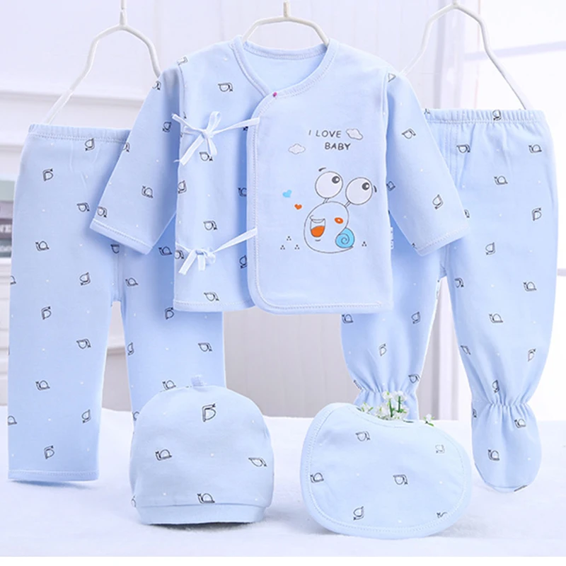 5Piece Spring Autumn Girls Boys Clothes Cartoon Cute Soft Long Sleeve Tops+Pants+Hat Baby Accessories Newborn Hospital Set BC840