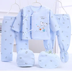 5Piece Spring Autumn Girls Boys Clothes Cartoon Cute Soft Long Sleeve Tops+Pants+Hat Baby Accessories Newborn Hospital Set BC840