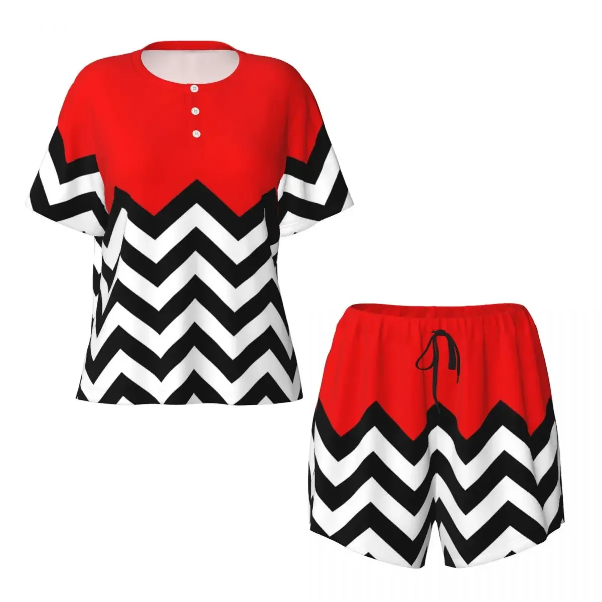 

Twin Peaks - Black Lodge Pattern Round Neck Short Sleeves Nightdress for Sleeping Sleepshirts Women Loose Pajama Set Short Pants