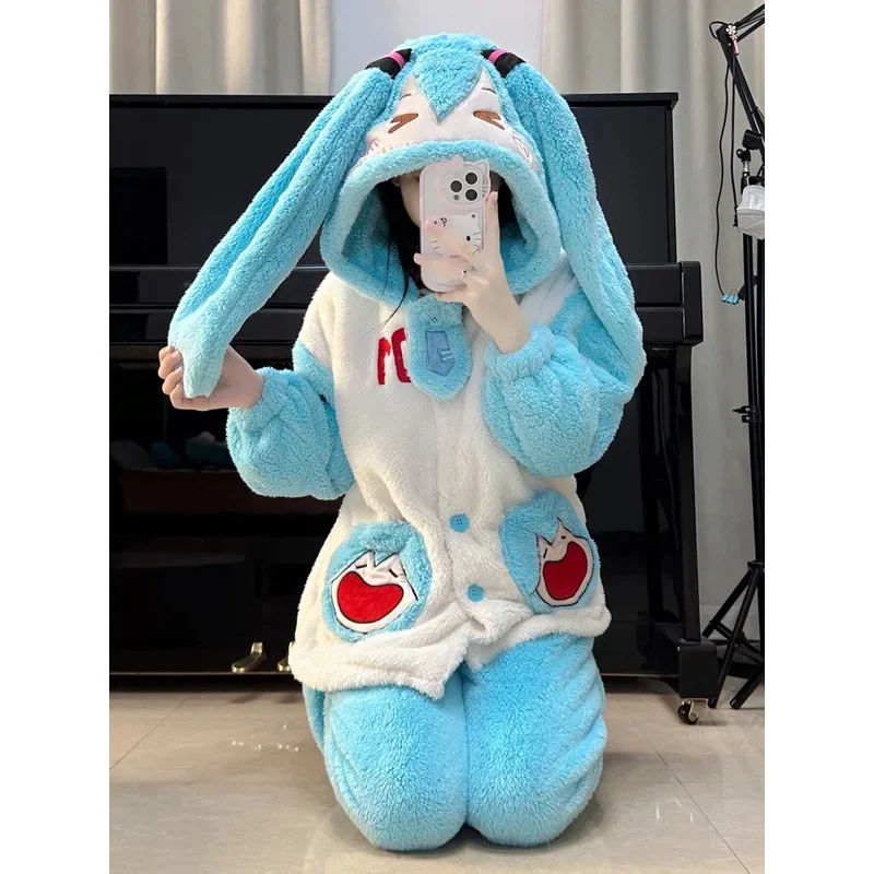 pyjama-en-peluche-corail-anime-vocaloid-miku-longues-oreilles-costume-de-cosplay-bleu-ensembles-en-peluche-doux-et-chaud-ameublement-de-maison-d'automne-pour-halloween