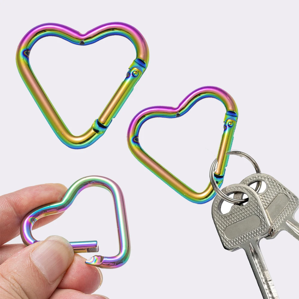 5pcs 42x44mm Laser Heart Shape Keychain Clip Cute Pink Snap Key Ring Hook Holder Carabiner for DIY Gift Spring Jewelry Making