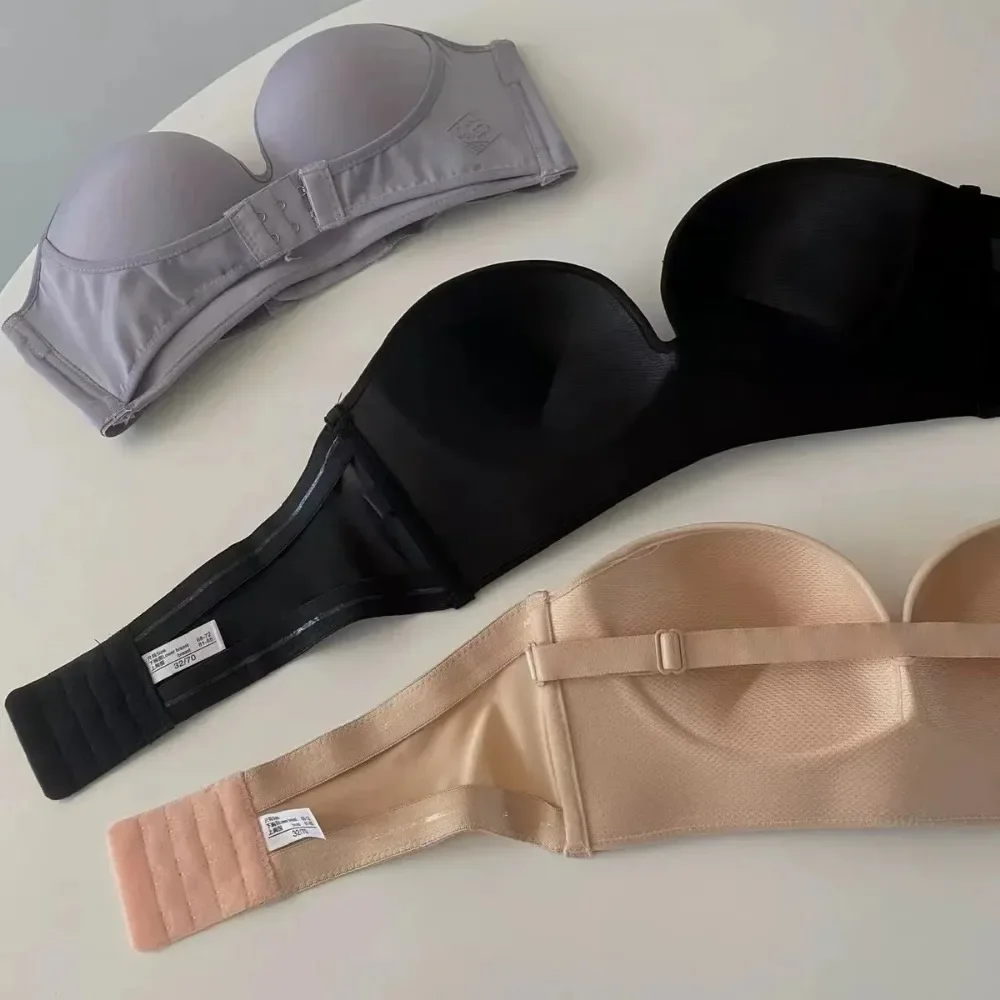 Women Sexy Strapless Push Up Bra Front Closure Bralette Invisible Bra Underwear Lingerie Seamless Brassiere 3/4 Cup Wireless Bra