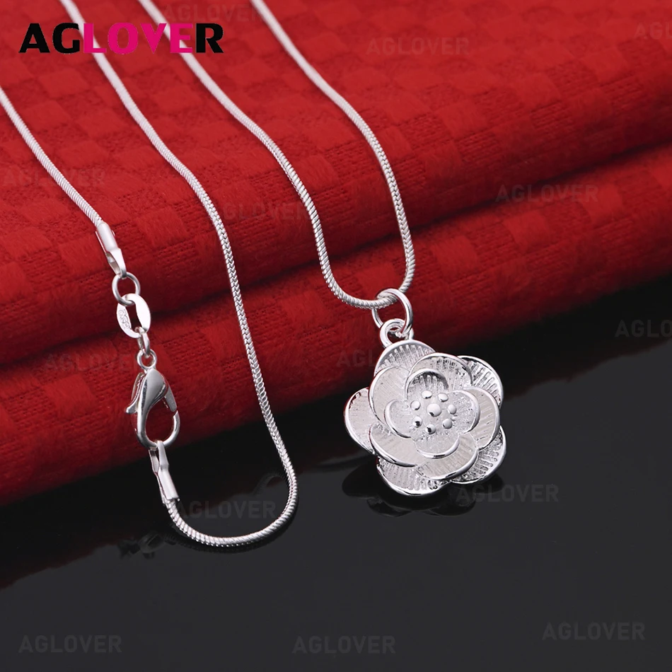 

AGLOVER 925 Sterling Silver Flower Pendant Necklace Women's Retro Personality Accessories Party Jewelry