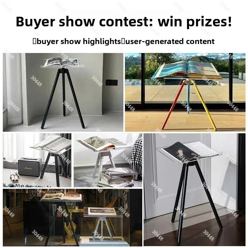 Acrylic Floor Standing Book Display Rack Tripod Magazine Album Flip Stand for Bookstore