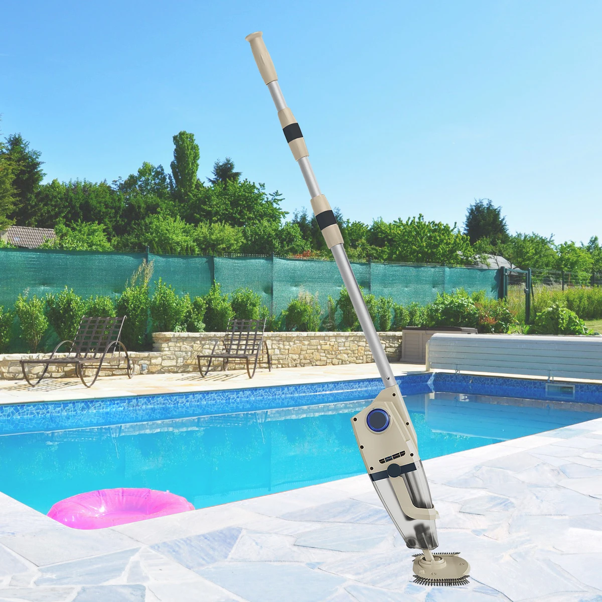 

Rechargeable Pool Cleaner 26 Gal/min,60 Min Runtime,Cordless Pool Cleaner Vacuum Strong Suction with Pole 190CM for Pool and Spa