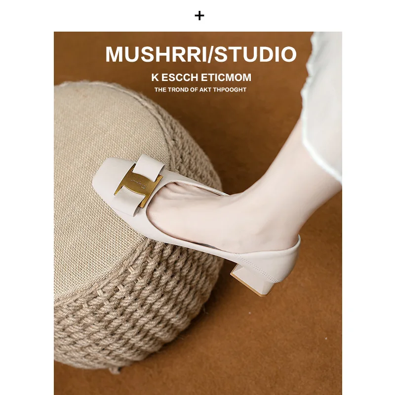 

Новинка ленивые туфли из натуральной воловьей кожи на высоком каблуке 2023 летние туфли с квадратным носком из мягкой кожи с закрытым носком на толстом каблуке одноступенчатые туфли