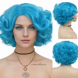 Synthetic Blue Short Big Curly Wigs for Women Girls Layered Wavy Bob Wig Cosplay Carnival Party Costume Halloween Lolita Wigs