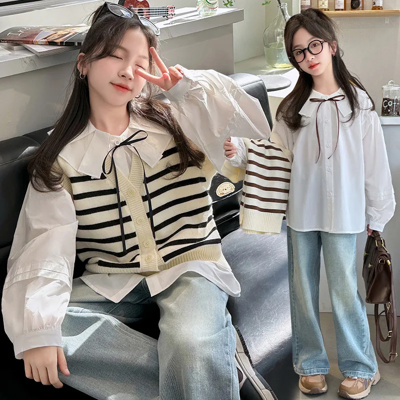 

Girls Shirt Children 2024 New Spring and Summer Fashion Top Clothes Simple Casual Style All-match Shirt Korean Simple Style