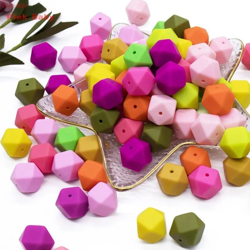 10pcs 14mm Hexagon Silicone Beads Baby Teether BPA Free DIY Necklace Pacifier Chain Baby Teething Care Infant Toy