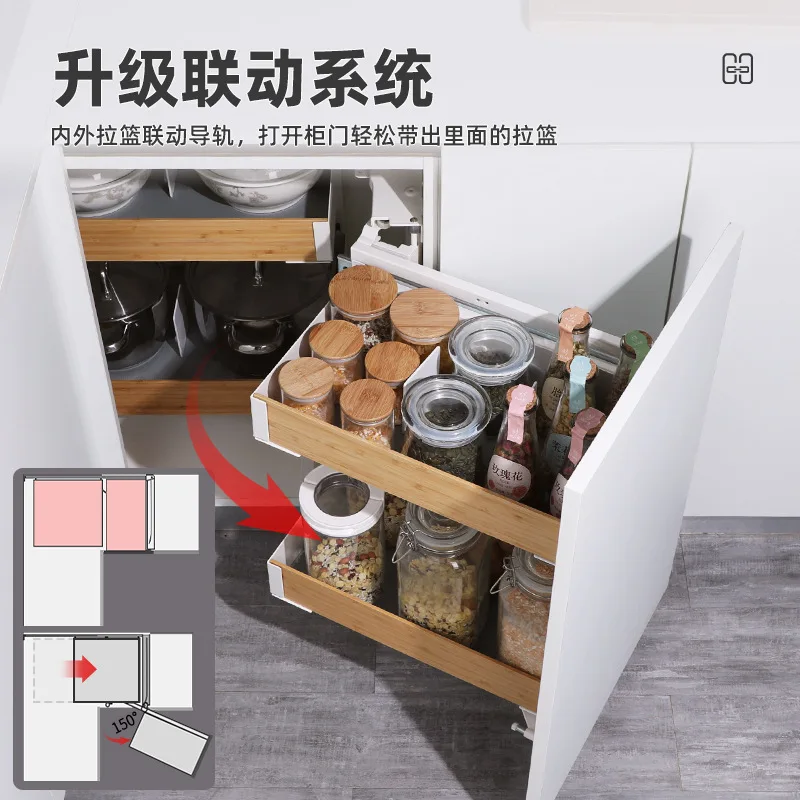 Kitchen basket floor cabinet corner little monster large capacity double-layer seasoning storage silent quiet slide regardless