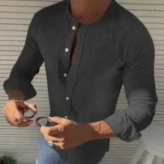 

Мужская льняная рубашка с длинным рукавом, простая, однотонная, на пуговицах, повседневная, из льняной ткани, молодежная мужская одежда