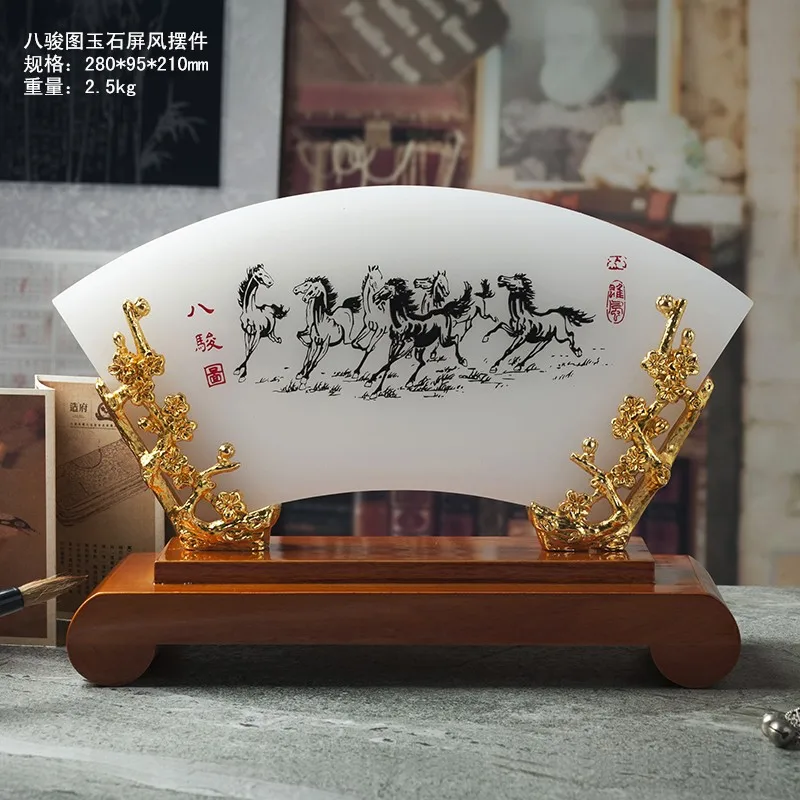 GOOD gift # 2020  office home Mascot efficacious Talisman Money Drawing Fortune Golden JADE 8 horses FENG SHUI Sculpture statue