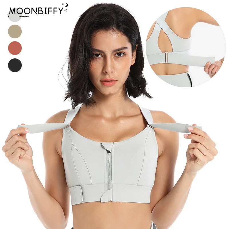 

Sports Bras for Women Active Bra Yoga Vest Front Zipper Large Size Adjustable Lingerie Gym Workout Shockproof Athletic Brassiere