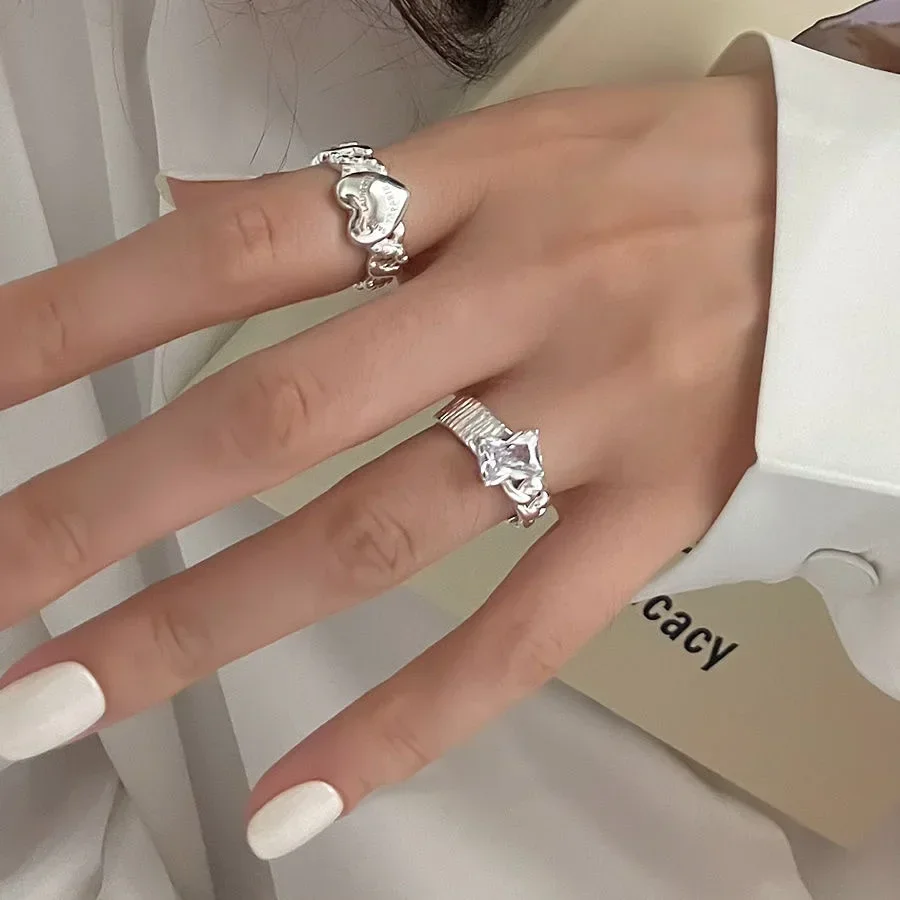 2-piece Set of High-end Love Rings Trendy and Niche Design New Diamond Ring Original Opening Cool Style Minimalist Ring Design