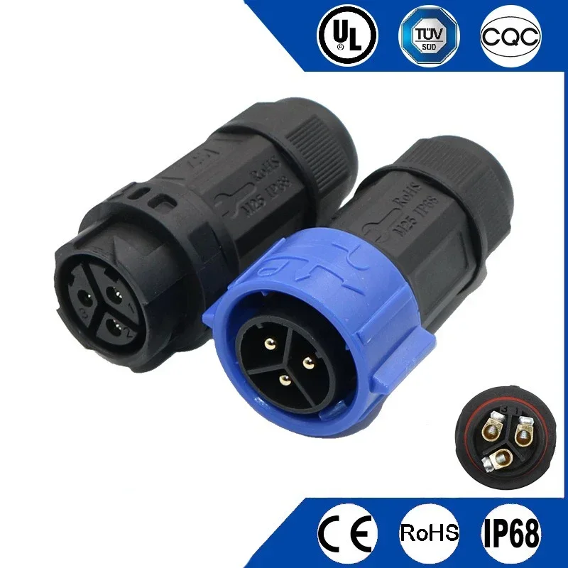 35A Waterproof M25 2 3 4 Pin Cable Connector IP67 Male Female Soldering/Screw Wire Self-locking Quick Plug CE TUV Certified