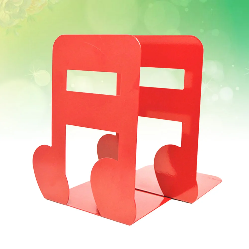 

A Pair Music Note Bookends Metal Desktop Stand Red Non Skid Antislip Feet Rack for Books Dvds Magazines Organizer